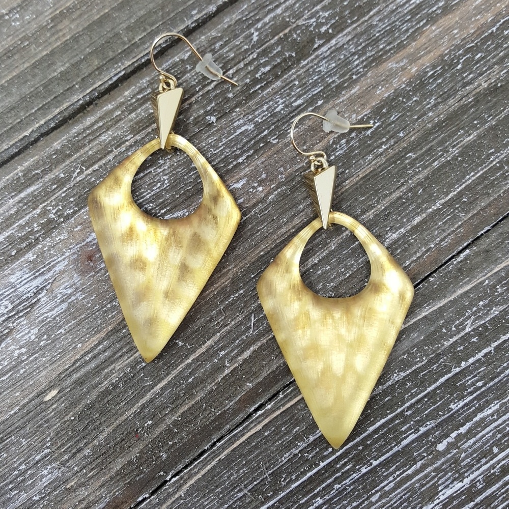 Alexis Bittar Tan Lucite & Gold Dangly Earrings